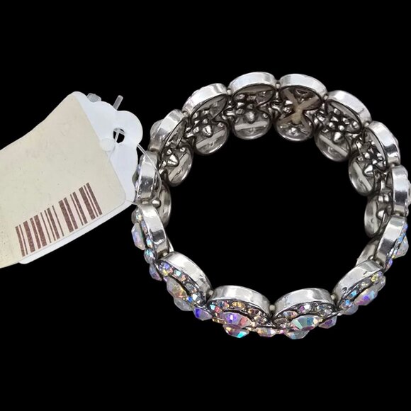 Rhinestone AB Silver Pave Sparkly Stretch Bracelet - Picture 3 of 4